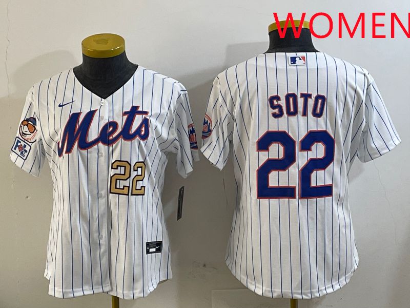 Women New York Mets #22 Soto White Stirpe Game 2025 Nike MLB Jersey style 7->women mlb jersey->Women Jersey